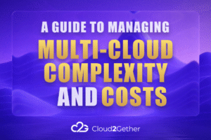 High-resolution detailed visualization of a multi-cloud network showing interconnected cloud providers with cost, security, and automation icons